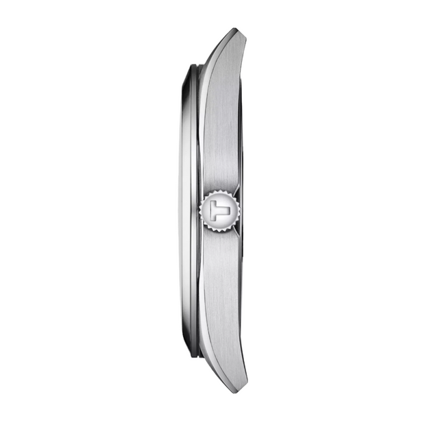Silver watch case on a white background