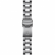 Silver watch strap on a white background